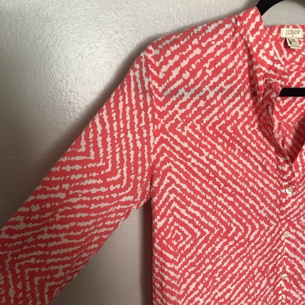 J Crew pink and white geometric print button down tunic shirt lightweight cotton - Picture 4 of 7